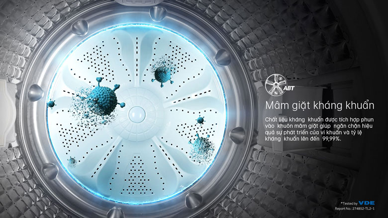 Máy giặt Aqua Inverter 10kg AQW-DR101GT.BK lồng đứng - Mâm giặt ABT kháng khuẩn tới 99.99%