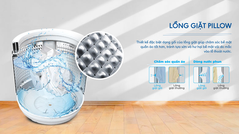 Máy giặt Aqua Inverter 10kg AQW-DR101GT.BK lồng đứng - Lồng giặt Pillow hiện đại