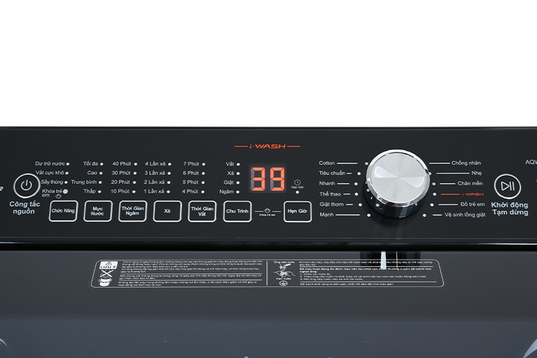 Máy giặt Aqua Inverter 10kg AQW-DR101GT.BK lồng đứng - Bảng điều khiển tiếng Việt