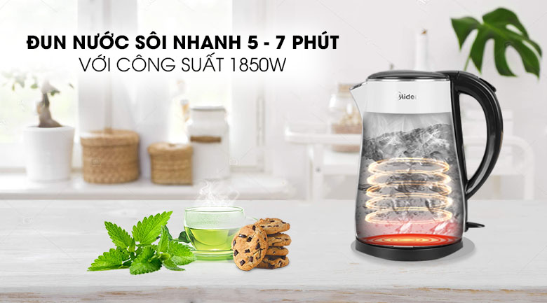 Công suất 1850W - Ấm đun siêu tốc Midea 1.7 lít MK-17DS Công suất 1850W - Ấm đun siêu tốc Midea 1.7 lít MK-17DS
