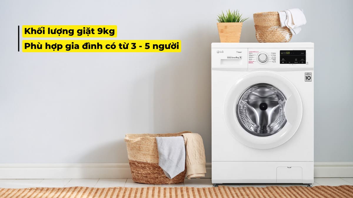 Máy có khối lượng giặt 9kg, phù hợp gia đình có từ 3 - 5 người
