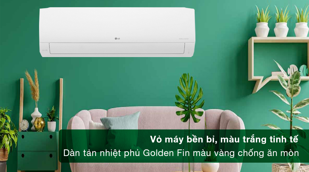 Máy lạnh LG Inverter 2.5 HP V24WIN - Vỏ máy bền bỉ, màu trắng tinh tế, dàn tản nhiệt phủ Goldin Fin màu vàng chống ăn mòn Máy lạnh LG Inverter 2.5 HP V24WIN - Vỏ máy bền bỉ, màu trắng tinh tế, dàn tản nhiệt phủ Goldin Fin màu vàng chống ăn mòn
