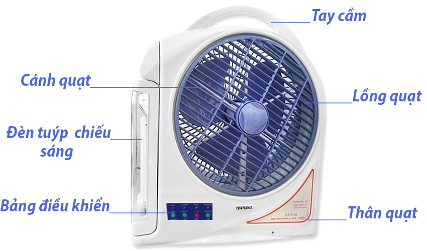 Quạt tích điện 2 bình Kentom KT9100 - Hàng chính hãng