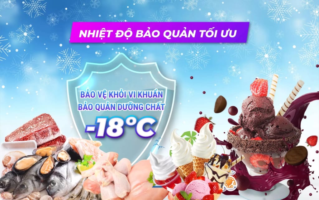 Dải nhiệt độ bảo quản âm sâu, bảo quản sản phẩm lâu dài tủ đông VH-1008KA